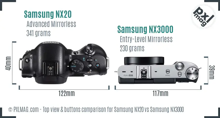 Samsung NX20 vs Samsung NX3000 top view buttons comparison