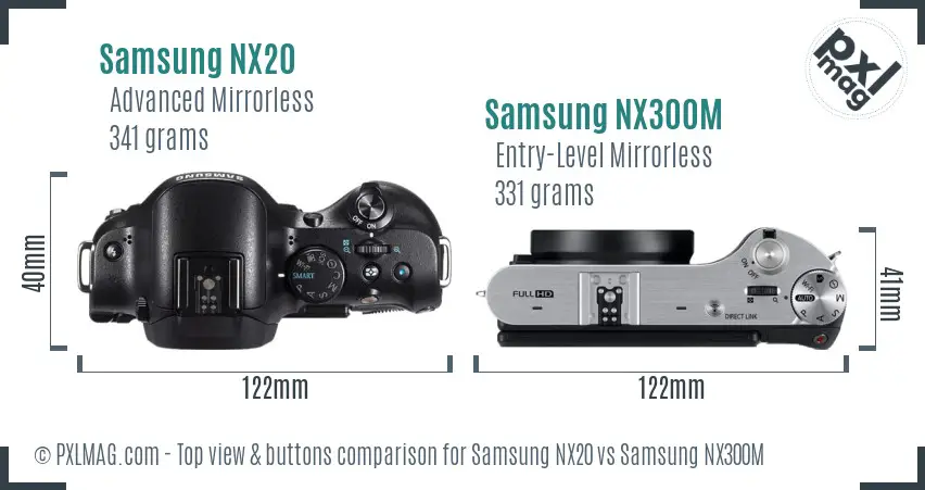 Samsung NX20 vs Samsung NX300M top view buttons comparison