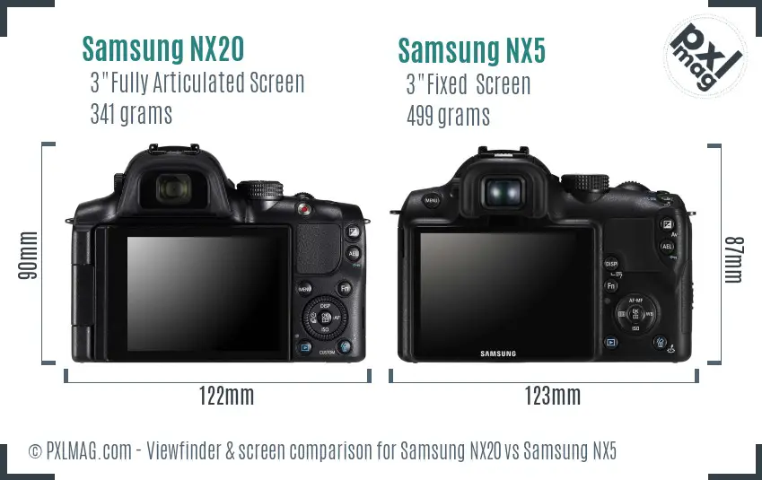 Samsung NX20 vs Samsung NX5 Screen and Viewfinder comparison
