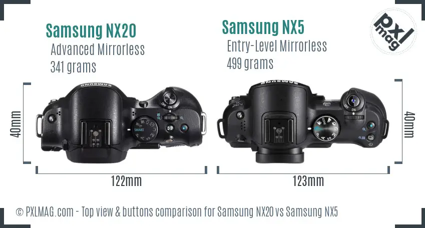Samsung NX20 vs Samsung NX5 top view buttons comparison