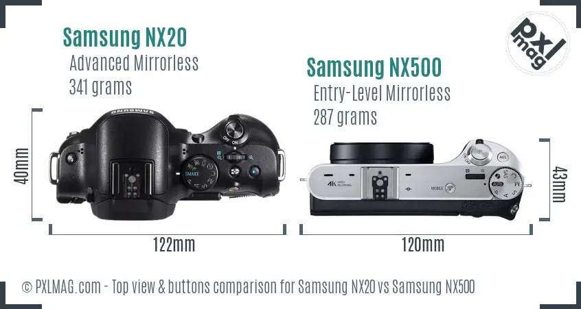 Samsung NX20 vs Samsung NX500 top view buttons comparison
