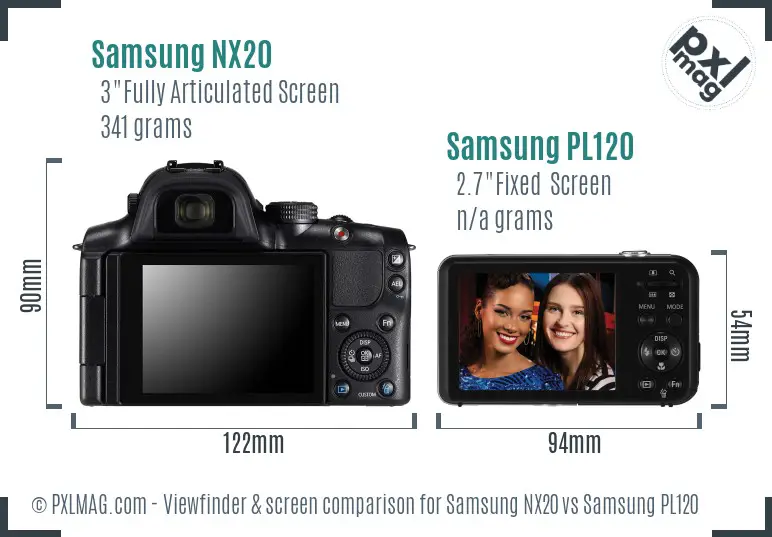 Samsung NX20 vs Samsung PL120 Screen and Viewfinder comparison