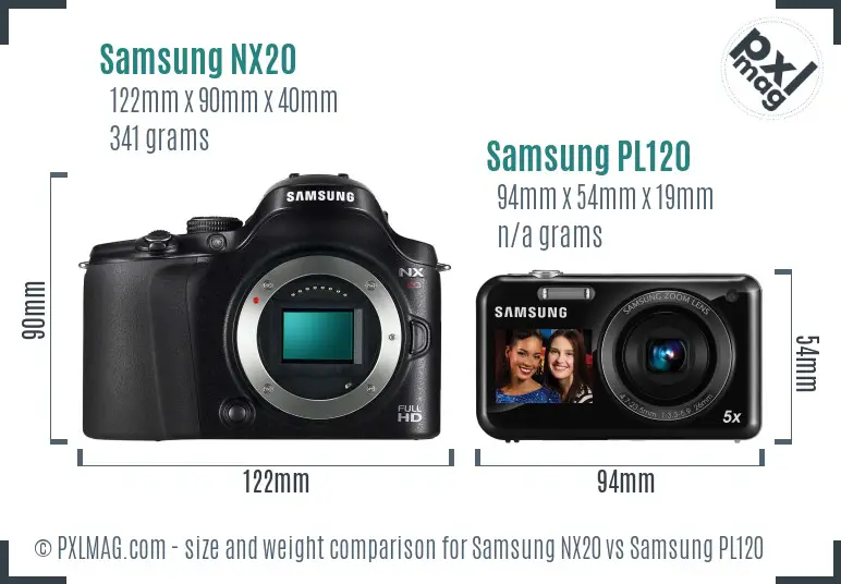 Samsung NX20 vs Samsung PL120 size comparison