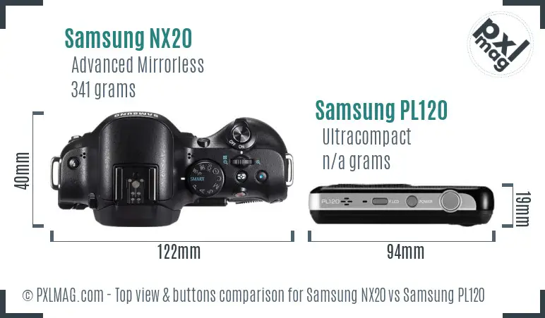 Samsung NX20 vs Samsung PL120 top view buttons comparison