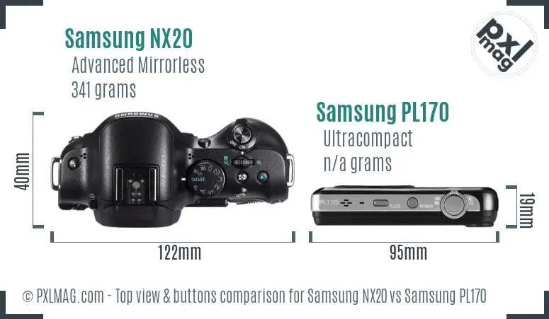 Samsung NX20 vs Samsung PL170 top view buttons comparison