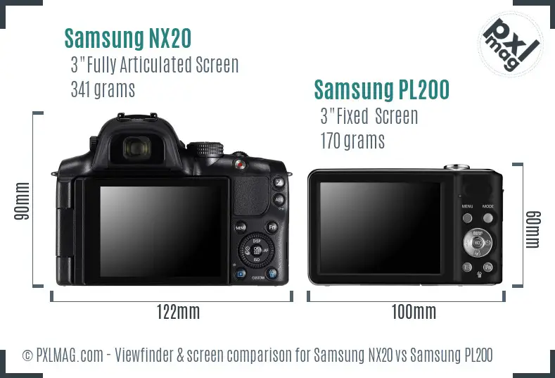 Samsung NX20 vs Samsung PL200 Screen and Viewfinder comparison