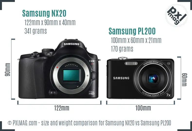 Samsung NX20 vs Samsung PL200 size comparison
