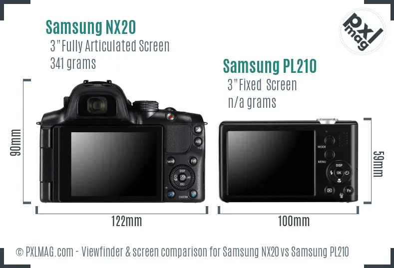 Samsung NX20 vs Samsung PL210 Screen and Viewfinder comparison