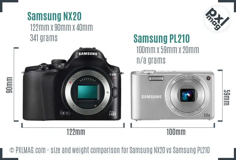 Samsung NX20 vs Samsung PL210 size comparison