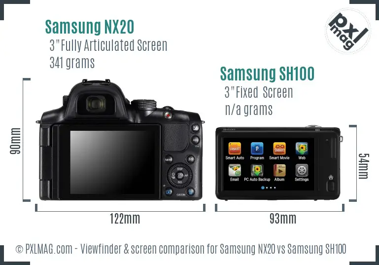 Samsung NX20 vs Samsung SH100 Screen and Viewfinder comparison