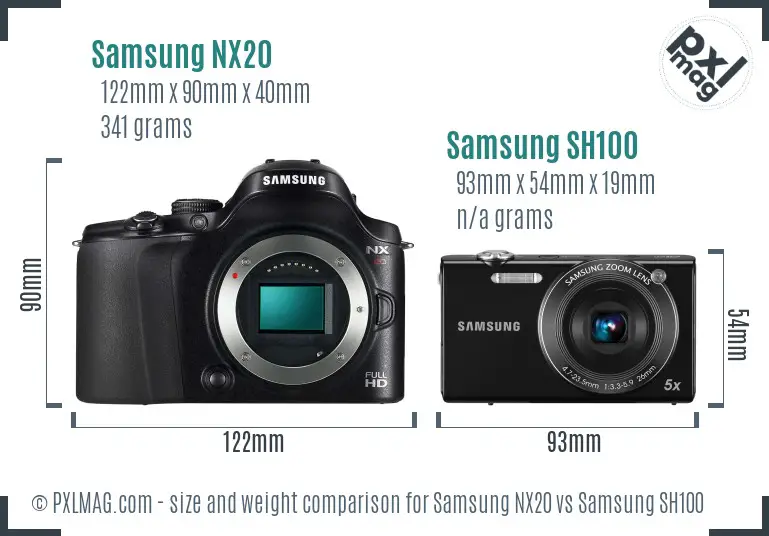 Samsung NX20 vs Samsung SH100 size comparison