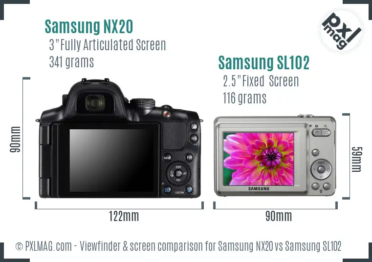 Samsung NX20 vs Samsung SL102 Screen and Viewfinder comparison
