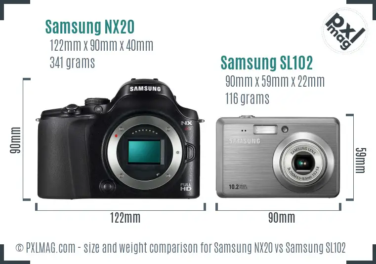 Samsung NX20 vs Samsung SL102 size comparison