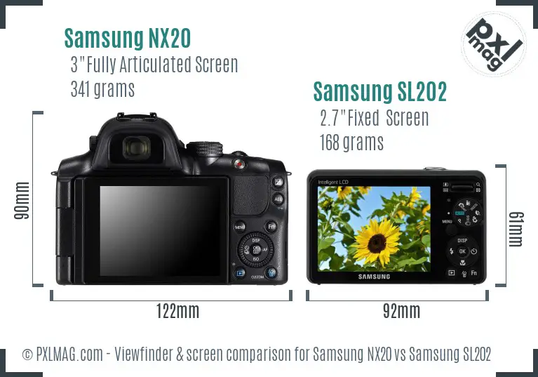 Samsung NX20 vs Samsung SL202 Screen and Viewfinder comparison