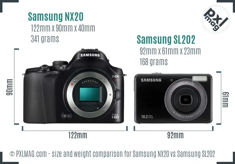 Samsung NX20 vs Samsung SL202 size comparison