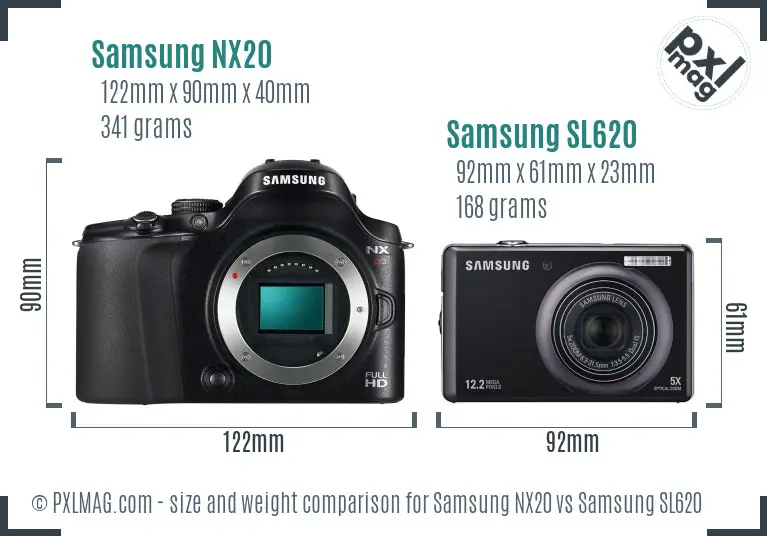 Samsung NX20 vs Samsung SL620 size comparison