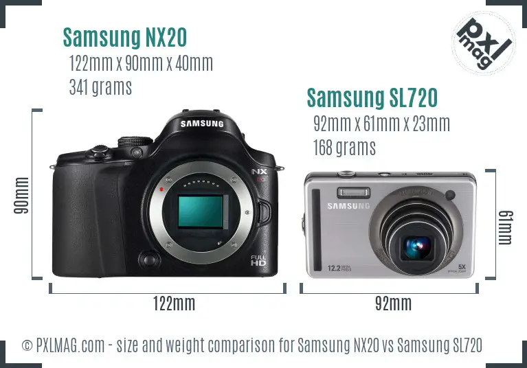 Samsung NX20 vs Samsung SL720 size comparison