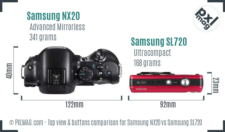 Samsung NX20 vs Samsung SL720 top view buttons comparison