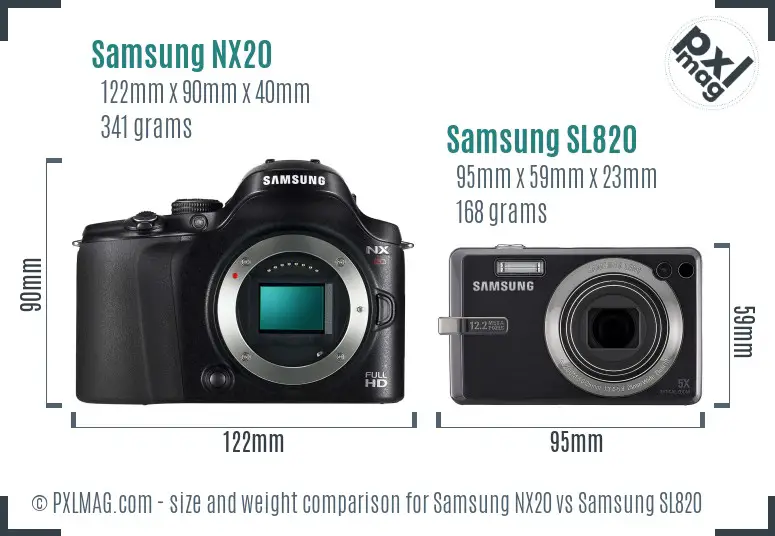 Samsung NX20 vs Samsung SL820 size comparison