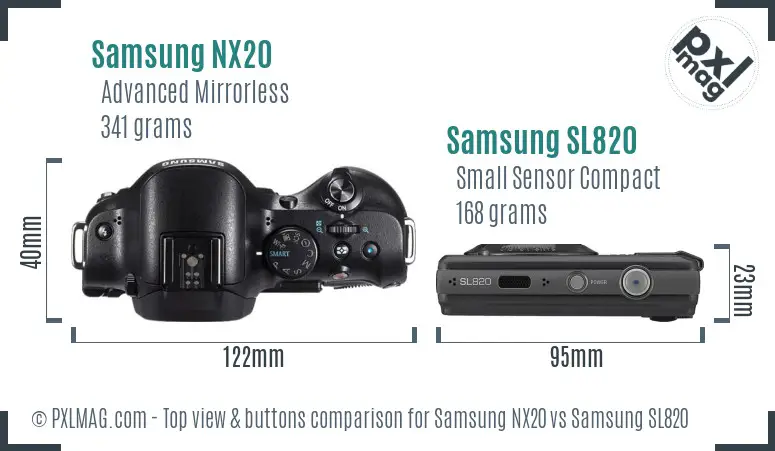 Samsung NX20 vs Samsung SL820 top view buttons comparison