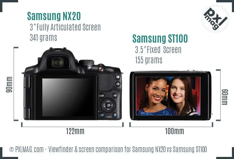 Samsung NX20 vs Samsung ST100 Screen and Viewfinder comparison