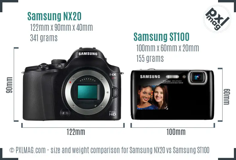 Samsung NX20 vs Samsung ST100 size comparison