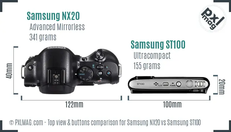 Samsung NX20 vs Samsung ST100 top view buttons comparison