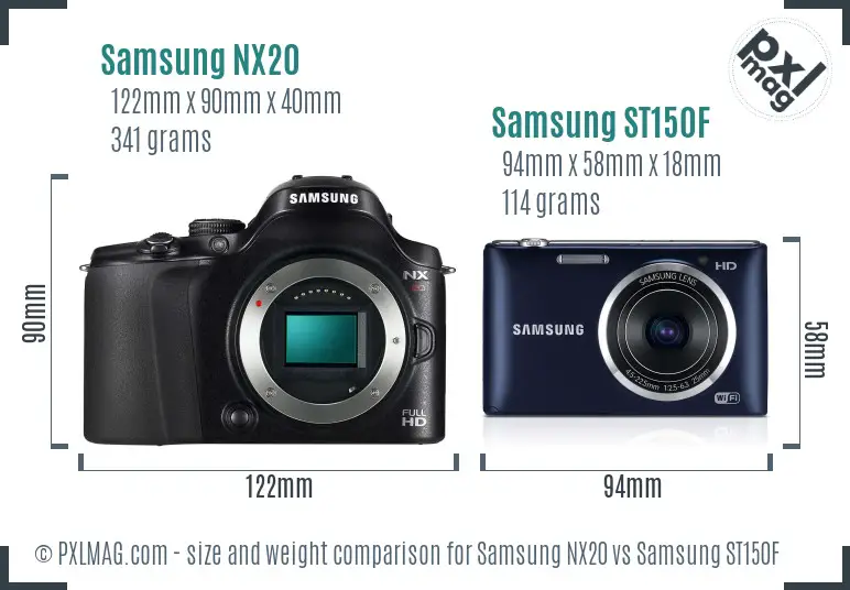 Samsung NX20 vs Samsung ST150F size comparison