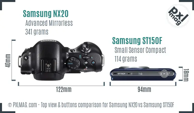 Samsung NX20 vs Samsung ST150F top view buttons comparison