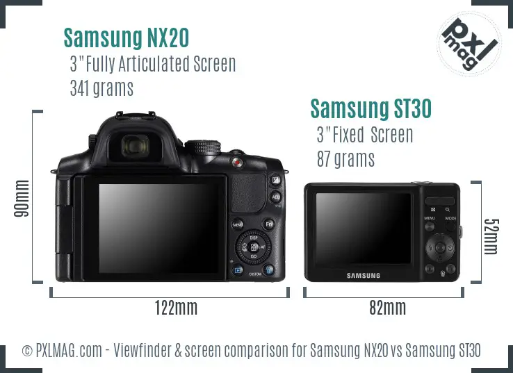 Samsung NX20 vs Samsung ST30 Screen and Viewfinder comparison