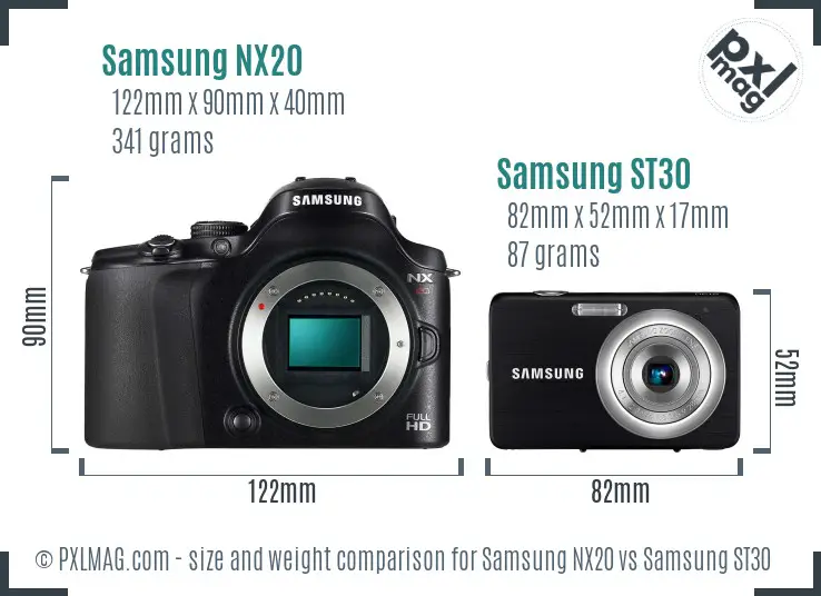 Samsung NX20 vs Samsung ST30 size comparison