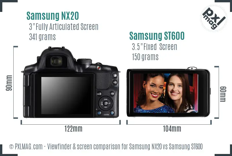 Samsung NX20 vs Samsung ST600 Screen and Viewfinder comparison