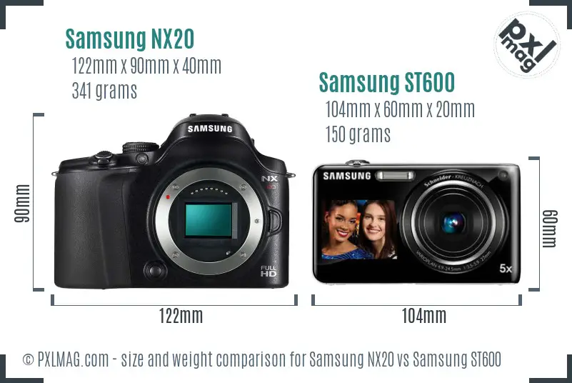 Samsung NX20 vs Samsung ST600 size comparison