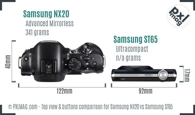 Samsung NX20 vs Samsung ST65 top view buttons comparison