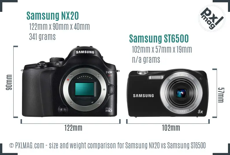 Samsung NX20 vs Samsung ST6500 size comparison