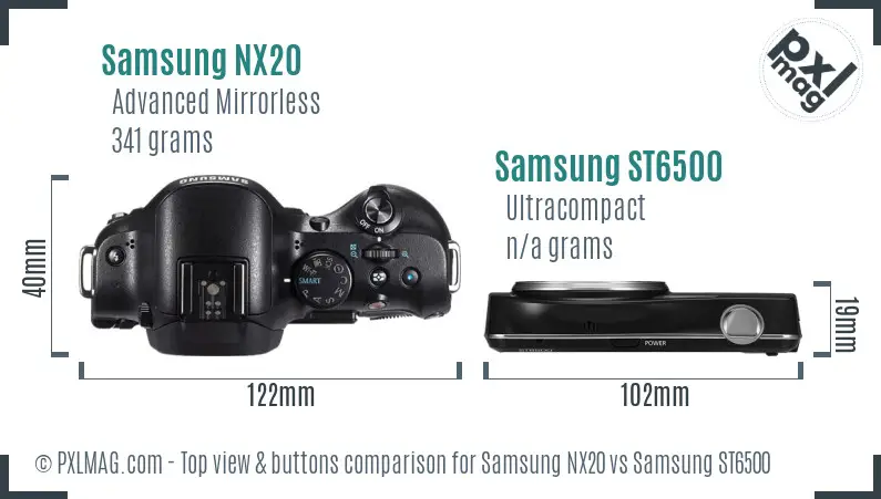 Samsung NX20 vs Samsung ST6500 top view buttons comparison