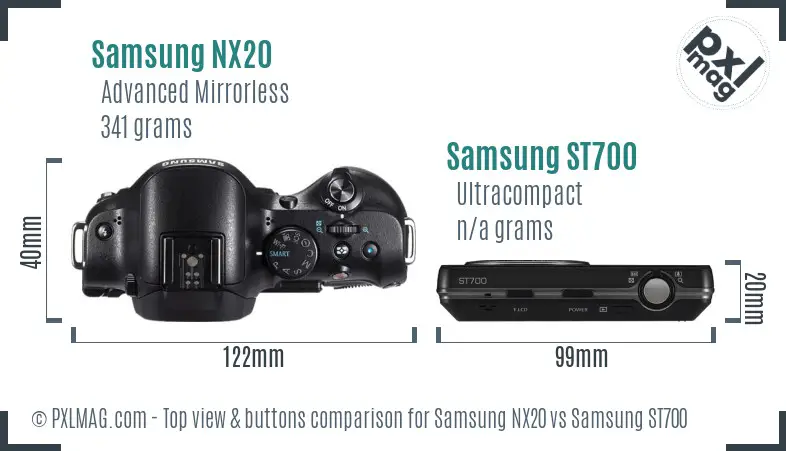 Samsung NX20 vs Samsung ST700 top view buttons comparison