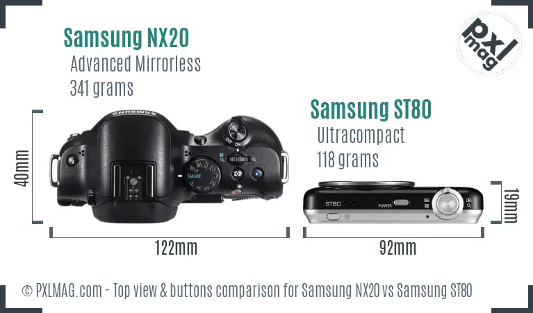 Samsung NX20 vs Samsung ST80 top view buttons comparison Samsung NX20 vs Samsung ST80 top view buttons comparison