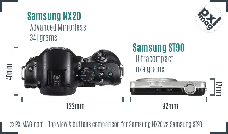 Samsung NX20 vs Samsung ST90 top view buttons comparison