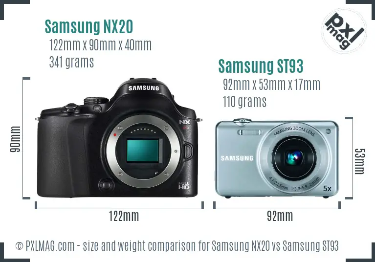Samsung NX20 vs Samsung ST93 size comparison