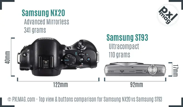 Samsung NX20 vs Samsung ST93 top view buttons comparison