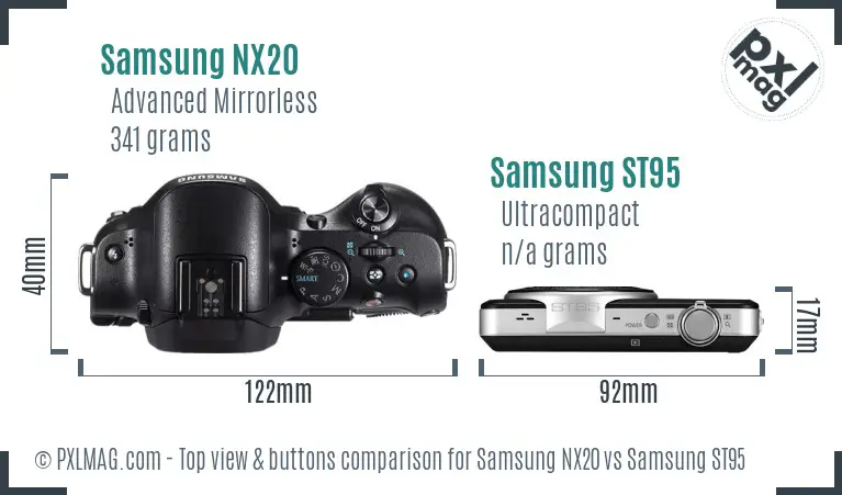 Samsung NX20 vs Samsung ST95 top view buttons comparison Samsung NX20 vs Samsung ST95 top view buttons comparison