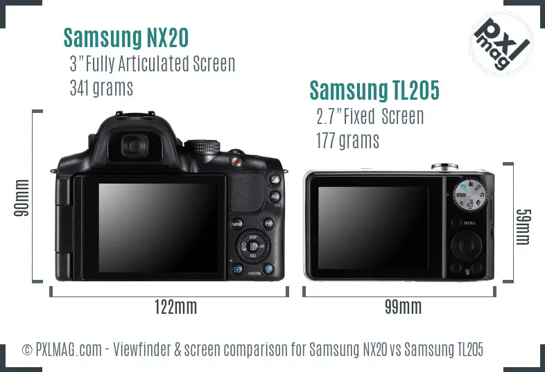 Samsung NX20 vs Samsung TL205 Screen and Viewfinder comparison