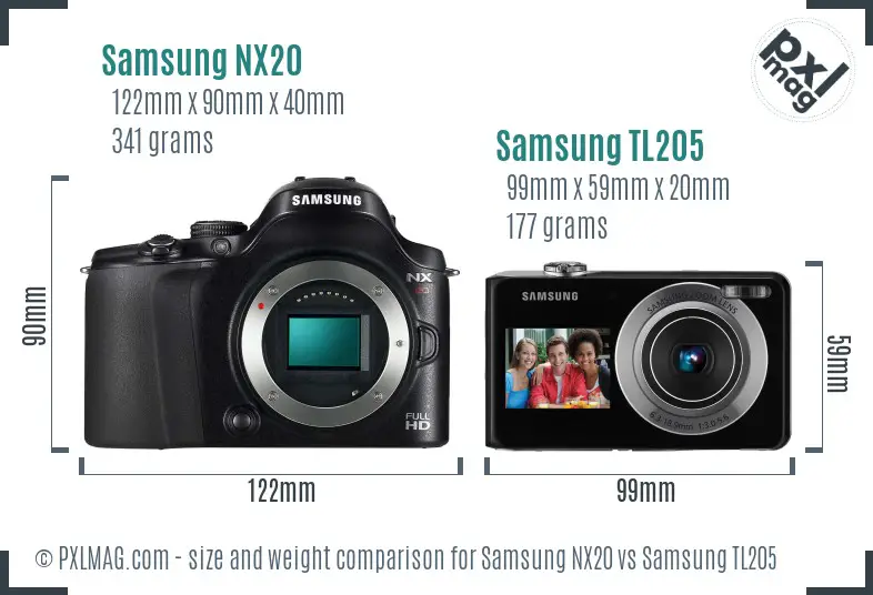 Samsung NX20 vs Samsung TL205 size comparison