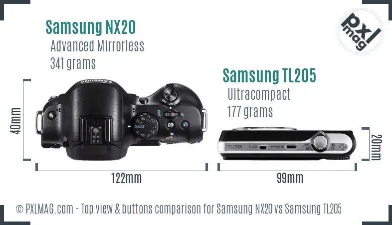Samsung NX20 vs Samsung TL205 top view buttons comparison