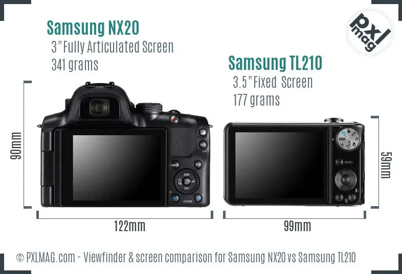 Samsung NX20 vs Samsung TL210 Screen and Viewfinder comparison