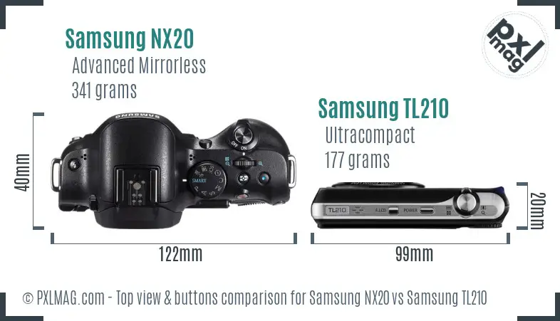 Samsung NX20 vs Samsung TL210 top view buttons comparison