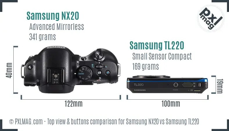 Samsung NX20 vs Samsung TL220 top view buttons comparison