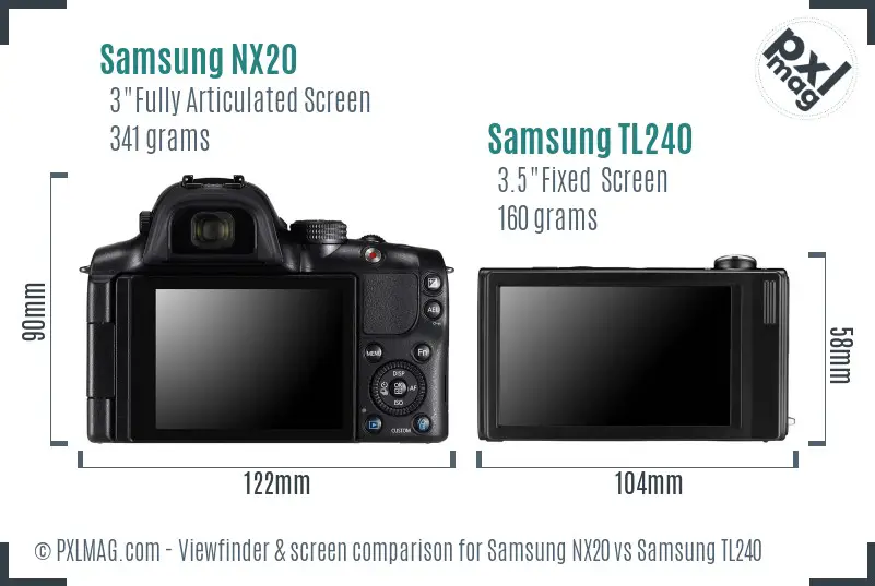 Samsung NX20 vs Samsung TL240 Screen and Viewfinder comparison