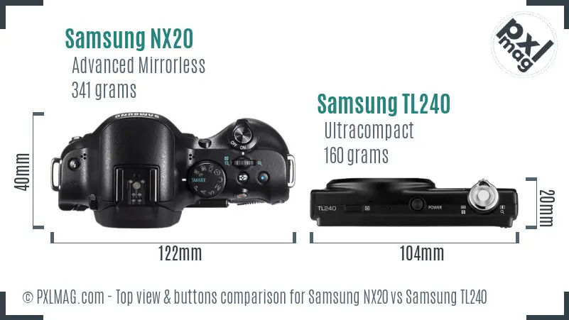 Samsung NX20 vs Samsung TL240 top view buttons comparison